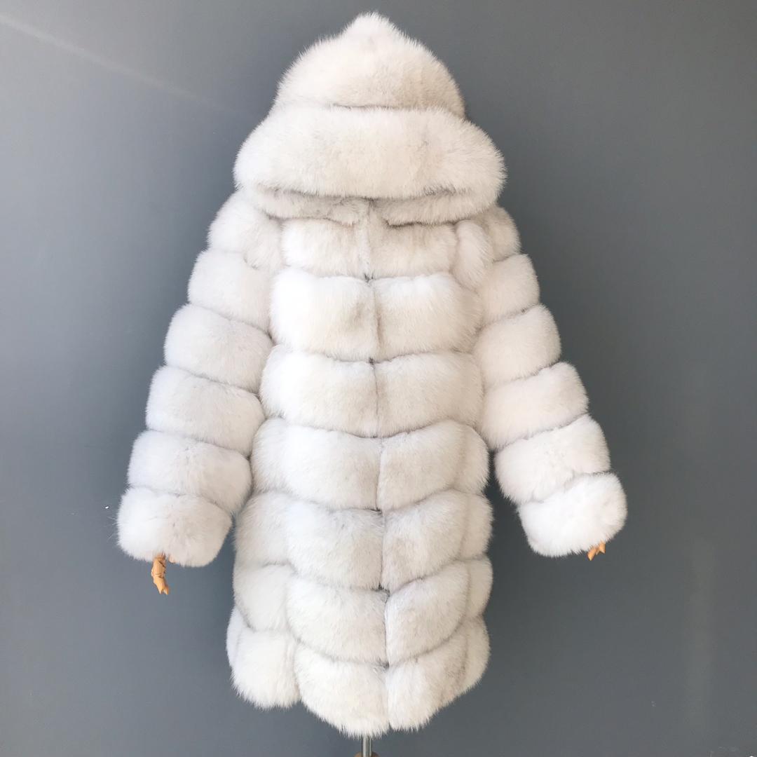 LUXE Long Fox Fur Hooded Coat