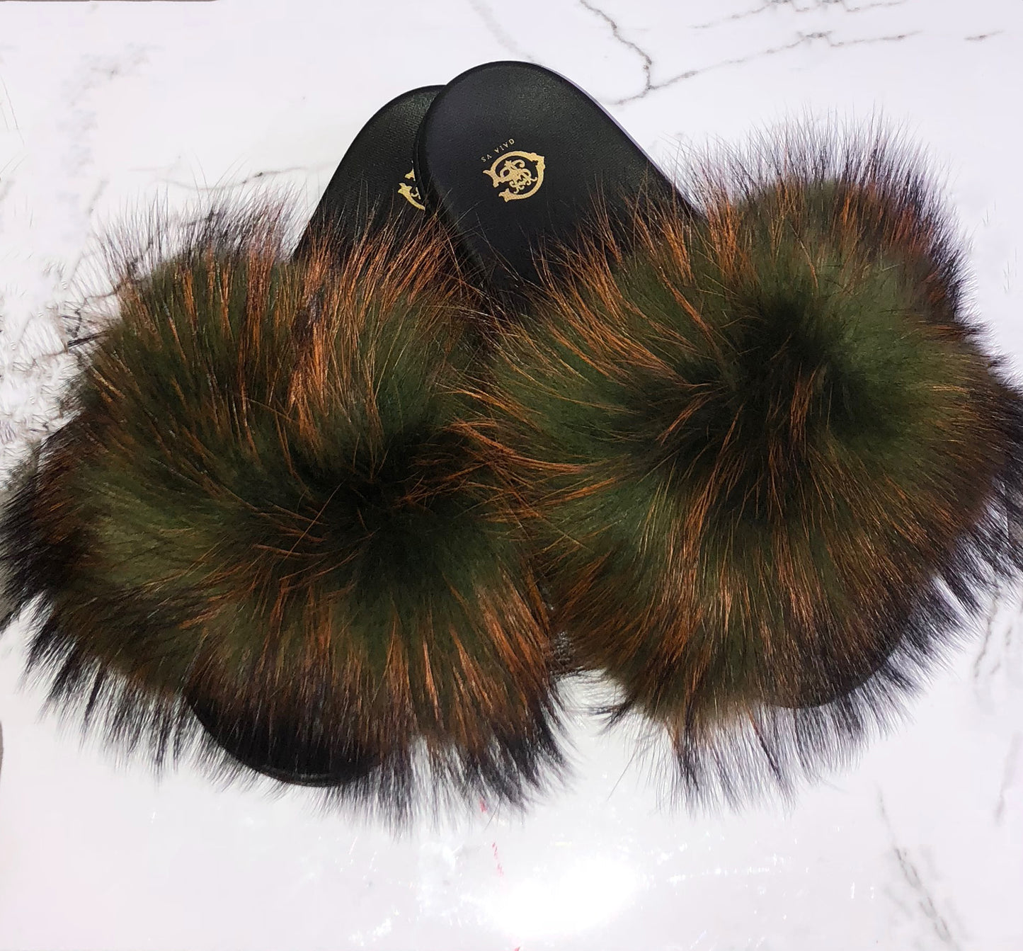 NEW Camo Raccoon Fur Slides
