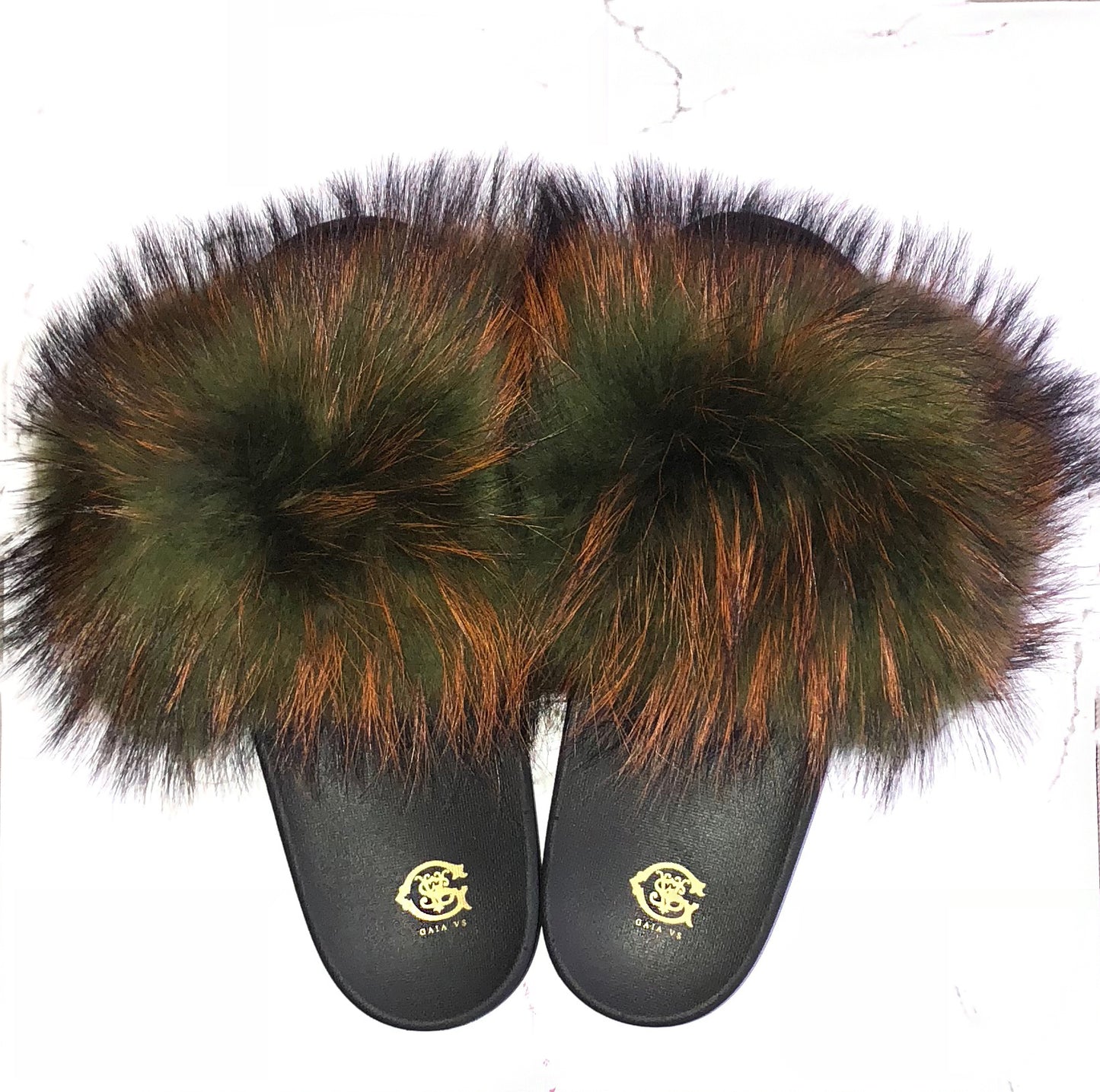 NEW Camo Raccoon Fur Slides
