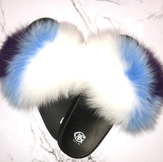 Cotton Candy Mix Fox Fur Slides