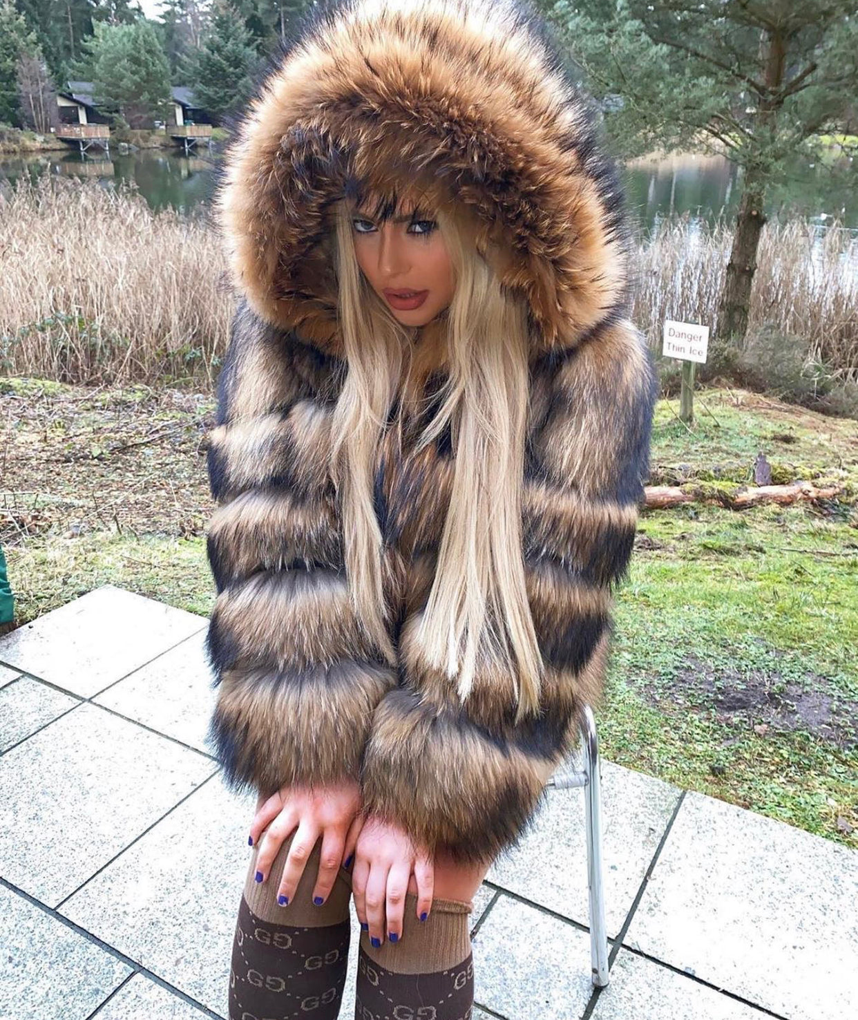 LUXE Raccoon Bomber Oversized Hood