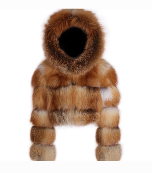 Red Fox Crop Waist Hood Jacket