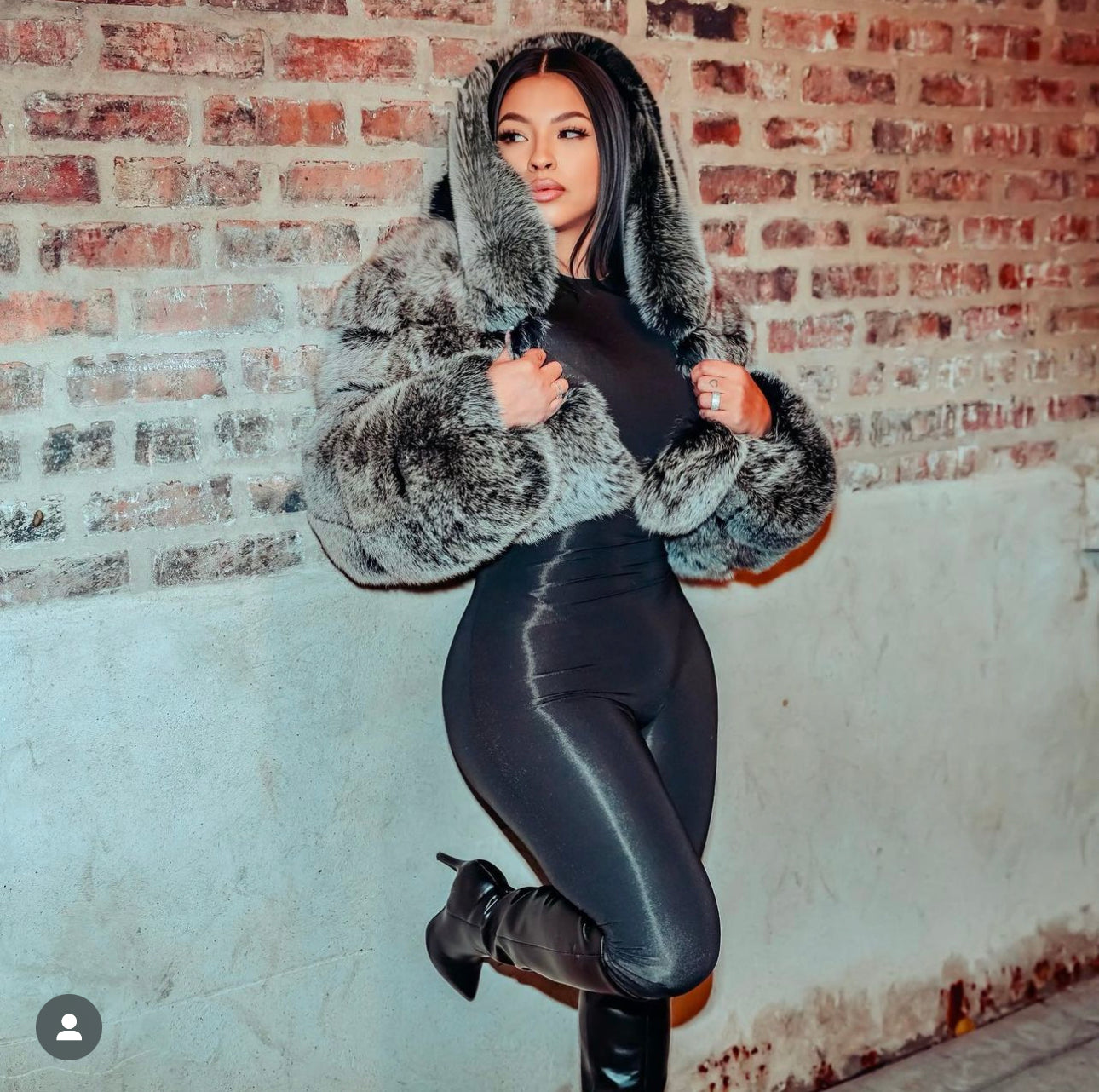 Crop Fox Fur Hood Bomber