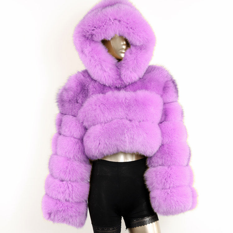 Crop Fox Fur Hood Bomber