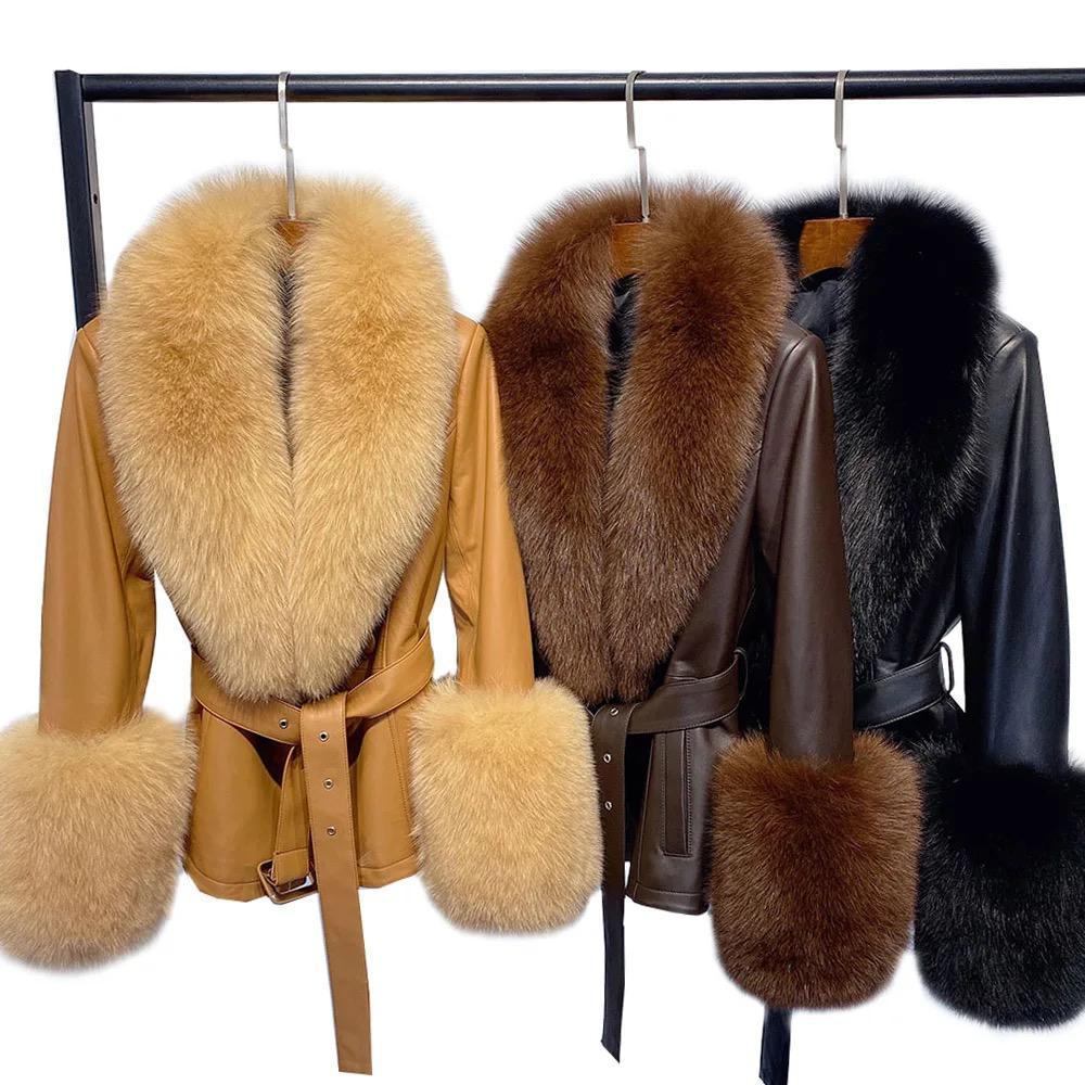 Gia Leather Trench 3/4 Fox Fur Collar & Cuff