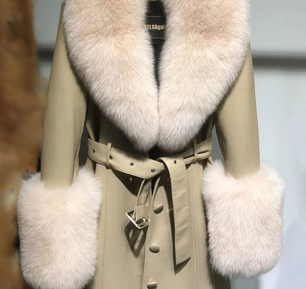 Gia Leather Trench 3/4 Fox Fur Collar & Cuff