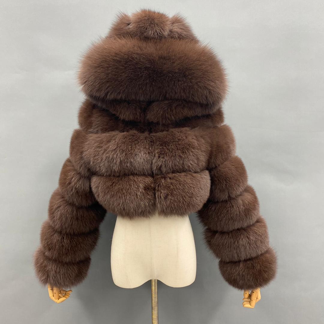 Crop Fox Fur Hood Bomber