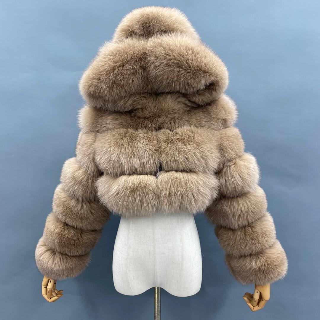 Crop Fox Fur Hood Bomber