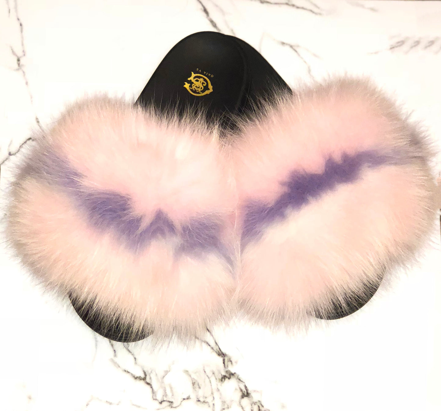 Baby Pink Fox Fur Slides