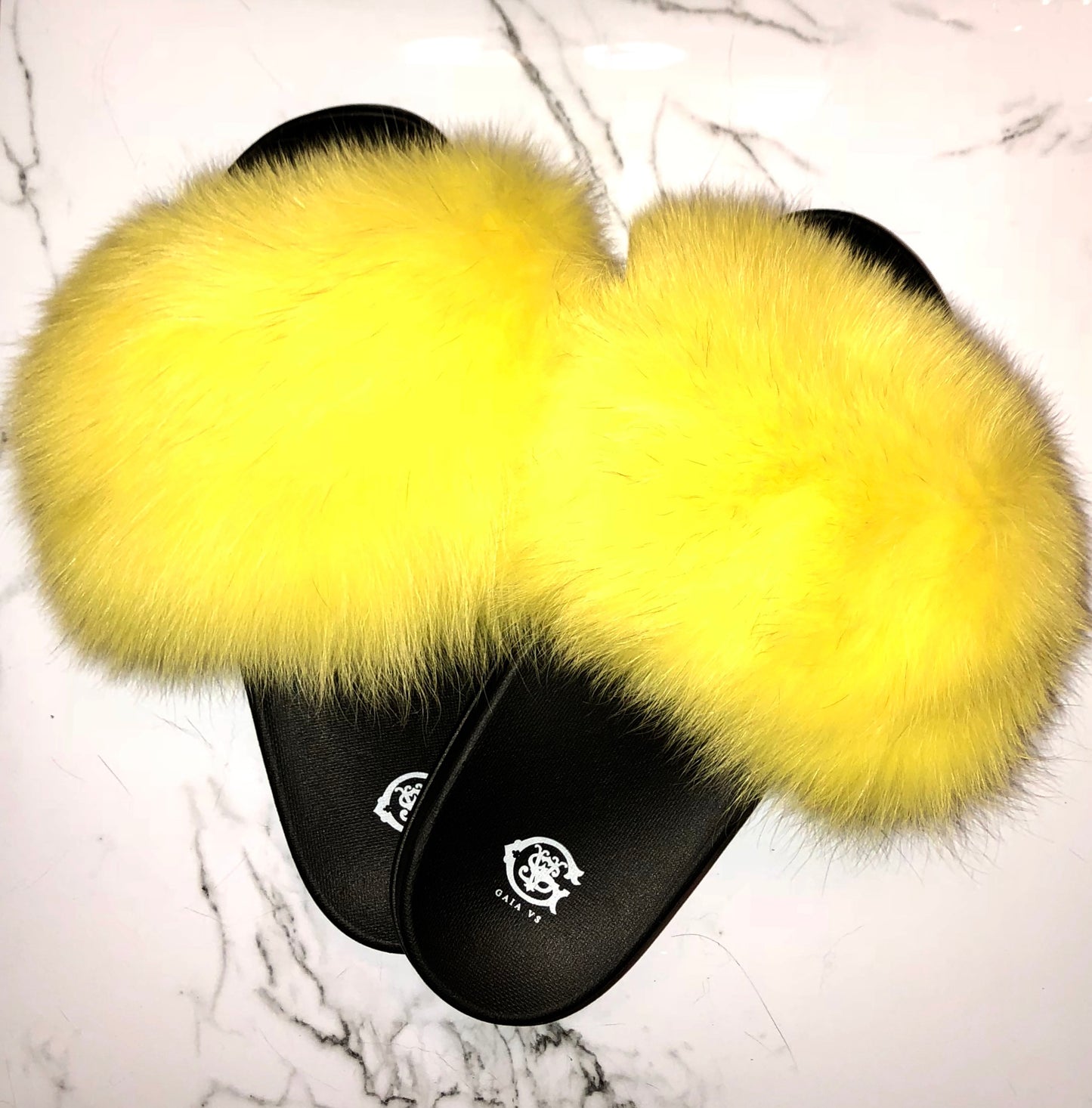 Royal Yellow Fox Fur Slides