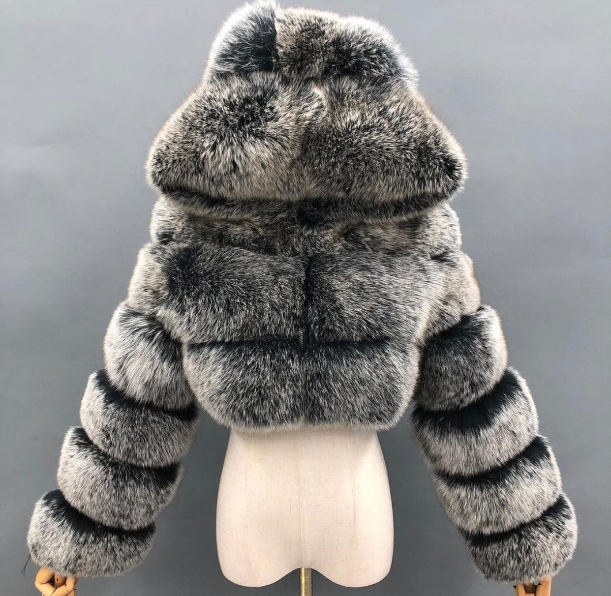 Crop Fox Fur Hood Bomber