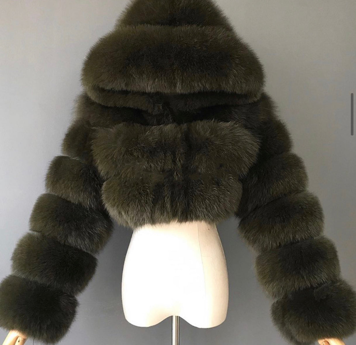 Crop Fox Fur Hood Bomber