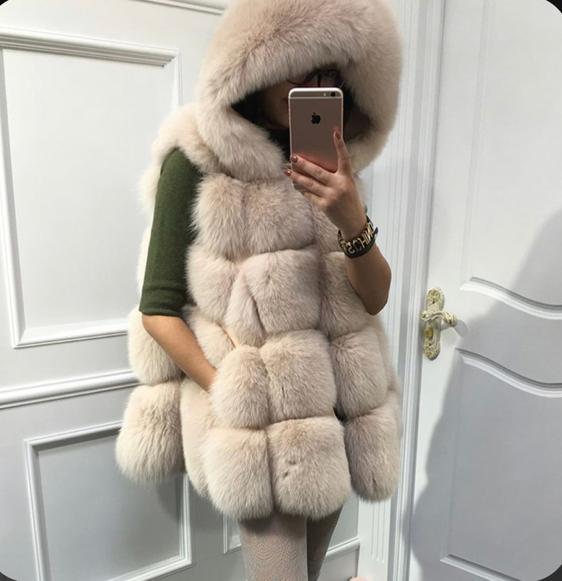 Classic Hooded Fox Fur Vest