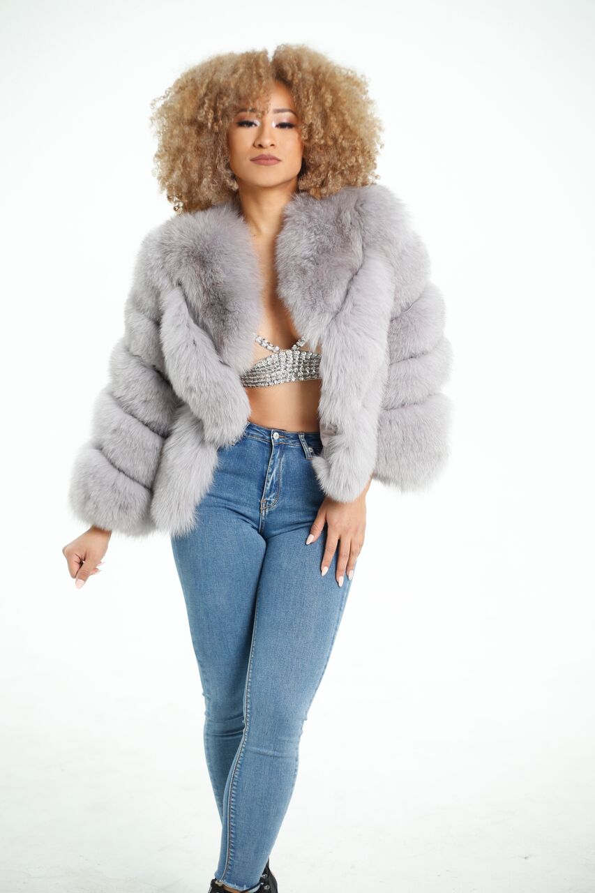 Chevron Fox Fur Jacket