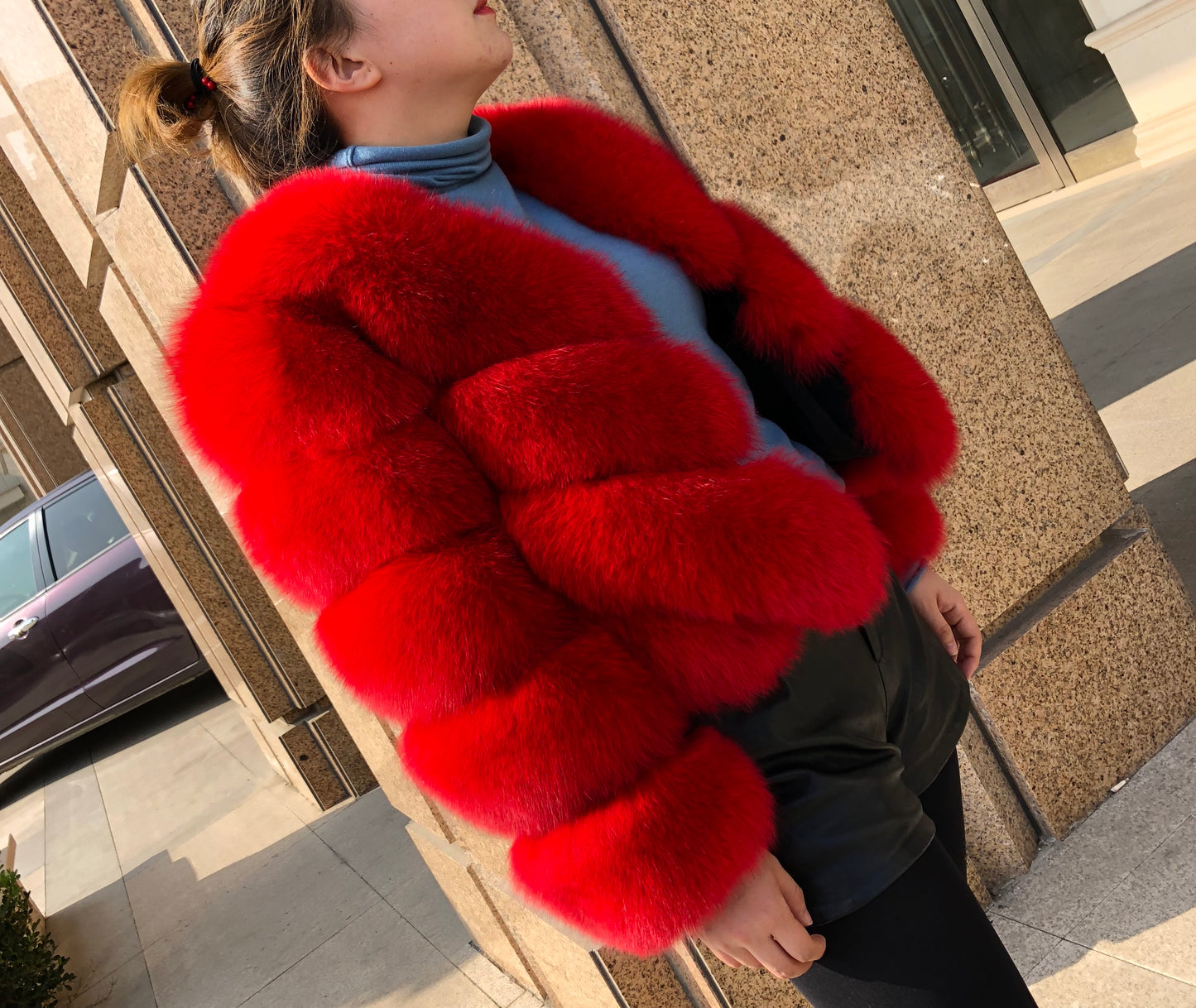 Chevron Fox Fur Jacket