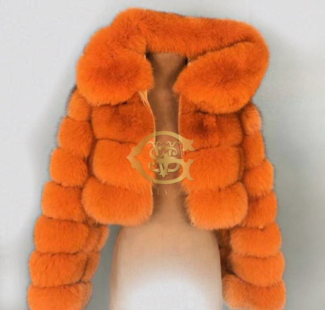 Crop Fox Fur Hood Bomber