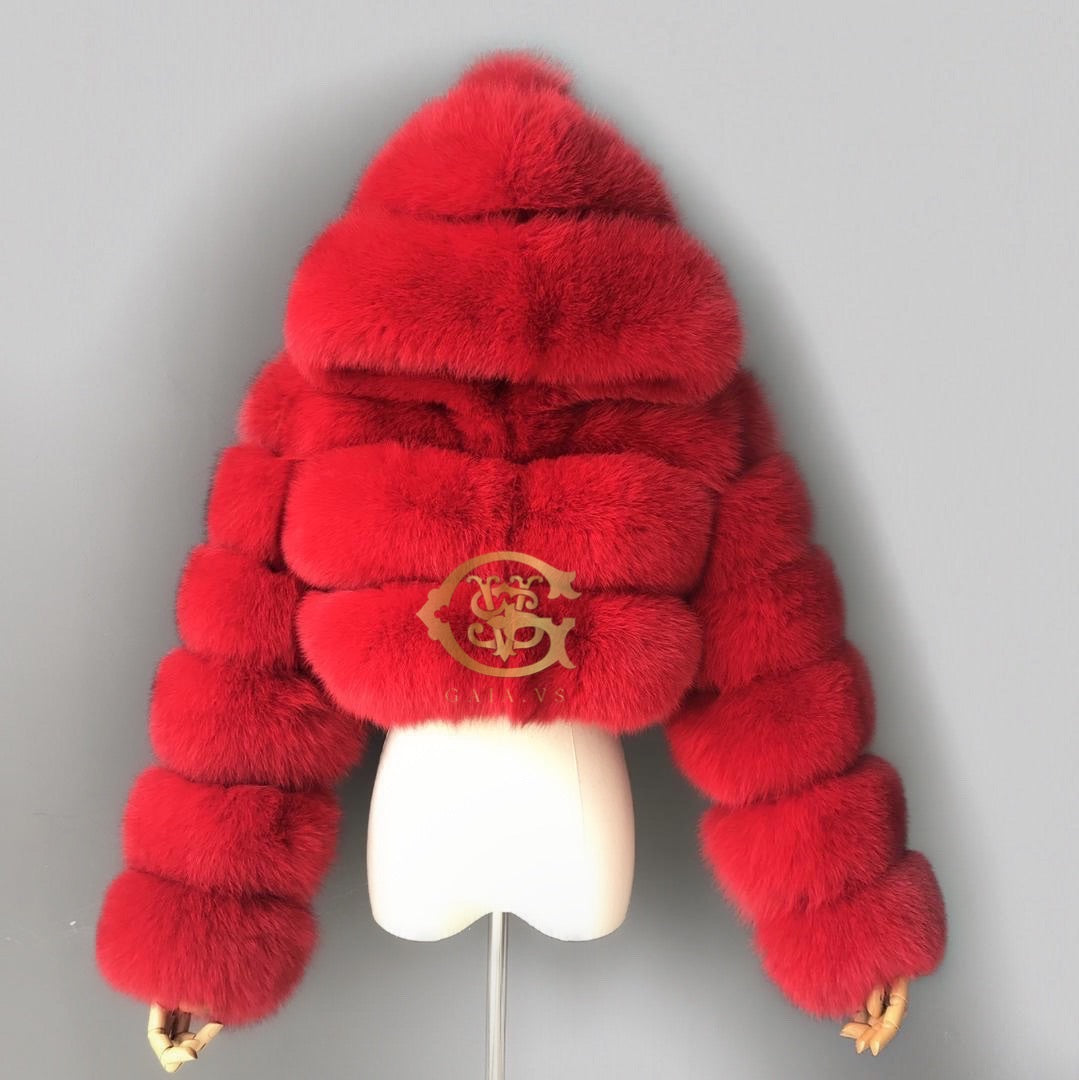 Crop Fox Fur Hood Bomber